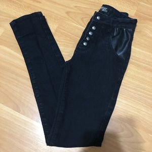 BDG Black Leather Detail Button Up Jeans